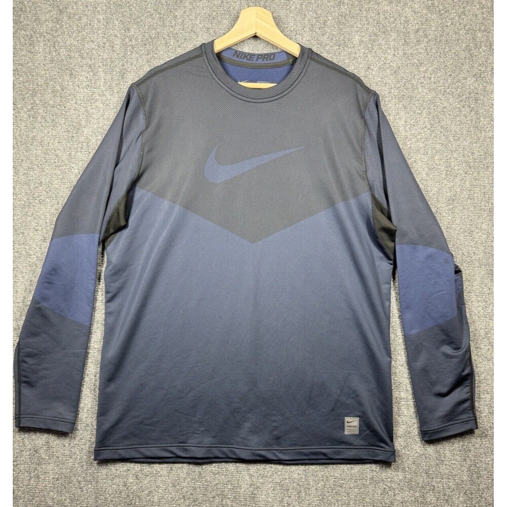 NIKE Dri-Fit Pro Hyperwarm Shirt Men’s XL  Fleece Long Sleeve Navy Blue 699974